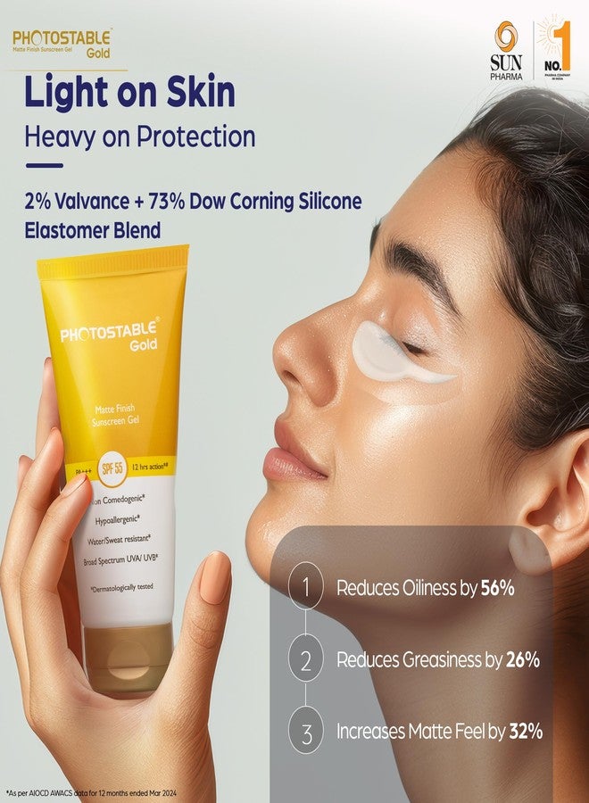 PHOTOSTABLE All Skin Sun Pharma Gold Sunscreen, SPF 55+ & PA+++, 12-Hour UV Protection, Dermatologist-Tested Sunscreen, Lightweight Formula, 50g - Image 4