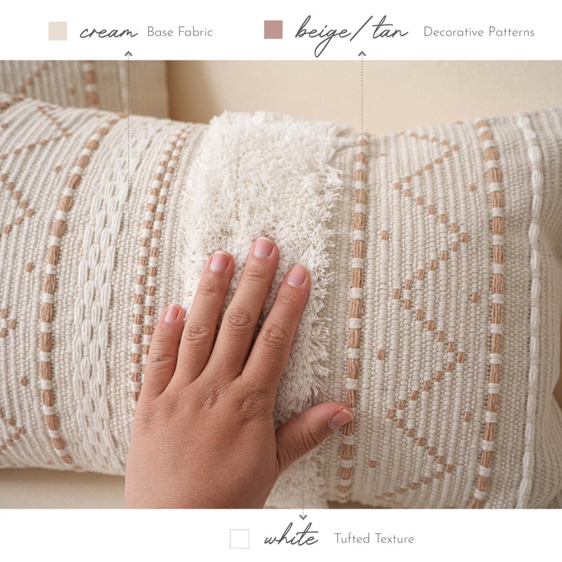 BlissBlush 20X20 Throw Pillow Cover, Cream Neutral Beige Square Decorative Cushion Cover, Boho Accent Pillowcase with Tufted Details and Tassels for Couch Sofa Living Room (Cover Only) - Image 4