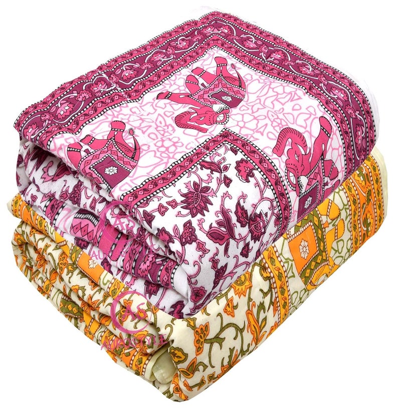 WORLDNEX 400 TC Pure Cotton Jaipuri Design Printed Light Weight Traditional Rajasthani Print Single Bed QuiltRazaiRajai Design 6 Single Bed Set of 2 Combo Set - Image 3