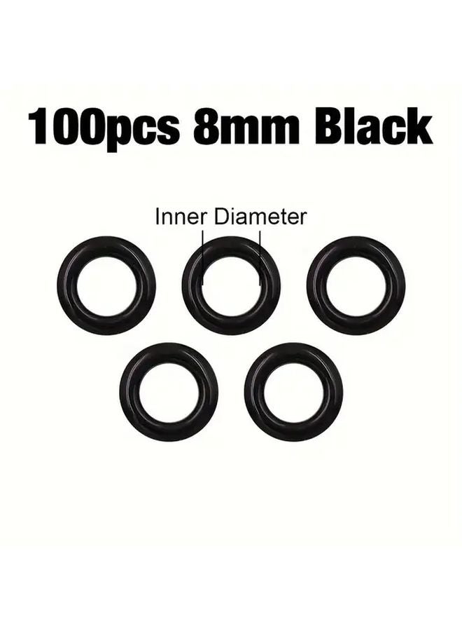 100 Sets 8mm Black Metal Eyelets Grommets For Leathercraft DIY Shoes Belt Bag - Image 1