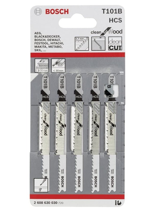 Bosch - T101B Jigsaw Blades, High Carbon Steel Material, Fine Progressive Tooth Pitch (2.7 Mm) Cuts Woodworking Materials With 3-30 Mm Thickness, 5 Pcs - Image 2