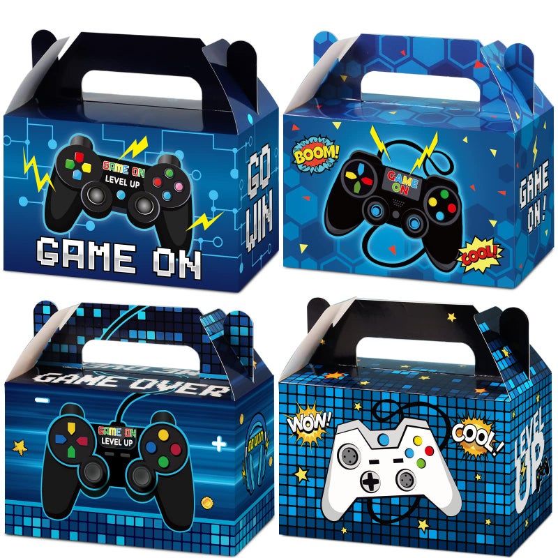 Tevxj 12 Pcs Video Game Bags Gamer Party Favors Treat Gift Boxes Gamer Candy Bags Gaming Party Favors Goody Boxes for Kids Boys Video Game Birthday Decorations Supplies 6 x 3 x 3.5 Inchesï¼ˆBlueï¼‰ - Image 1