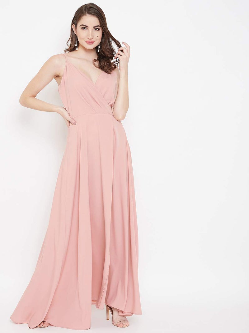 Berrylush Pink Front Slit Shoulder Strap Maxi Dress | Polyester - Image 3