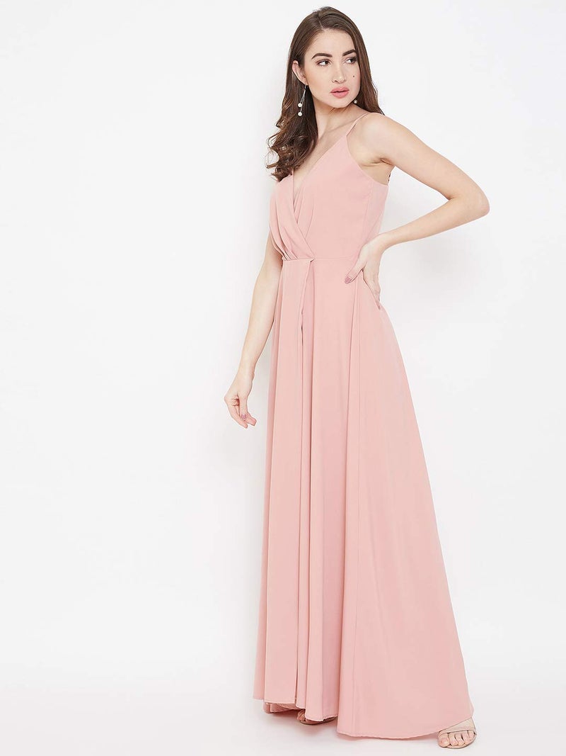 Berrylush Pink Front Slit Shoulder Strap Maxi Dress | Polyester - Image 4