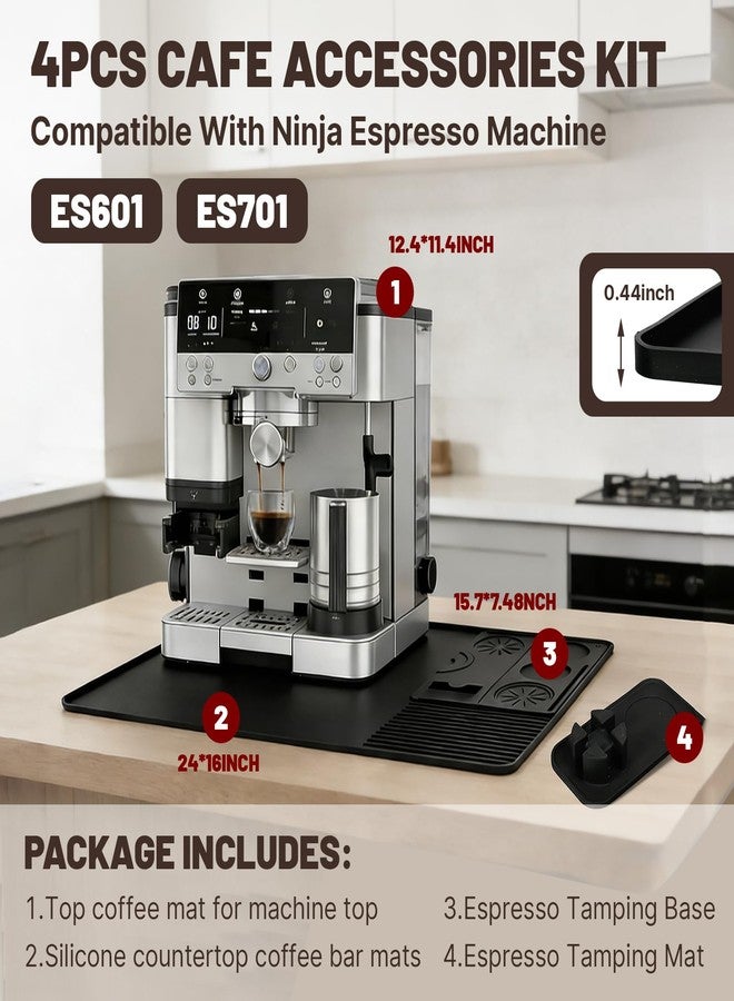 Wovelli 4-in-1 Coffee Maker Mat for Ninja Luxe Cafe Machine ES601 & ES701, Silicone Top Mat + Coffee Bar Mat + Espresso Tamping Mat + Tamping Base -Waterproof Bar Accessories - Image 2