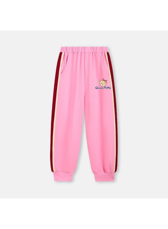 Classic Teddy Children's Pants, Boys And Girls Sweatpants, Big Kids' Sportswear, Casual Long Pants, Peach Pink, Size 90