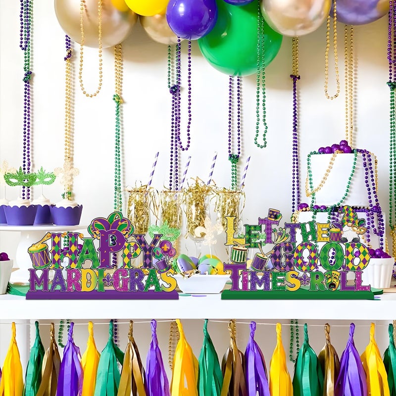 CHYAGCLT 4Psc Mardi Gras Decorations Wooden Table Centerpieces Mardi Gras Table Decorations Masquerade Party Decor for New Orleans Carnival Celebration - Image 5