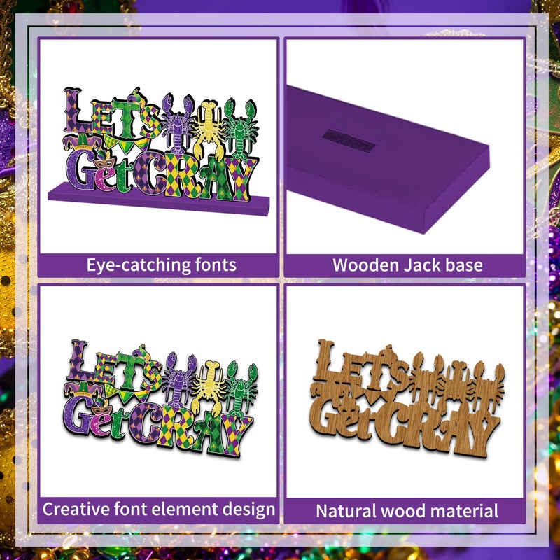 CHYAGCLT 4Psc Mardi Gras Decorations Wooden Table Centerpieces Mardi Gras Table Decorations Masquerade Party Decor for New Orleans Carnival Celebration - Image 4