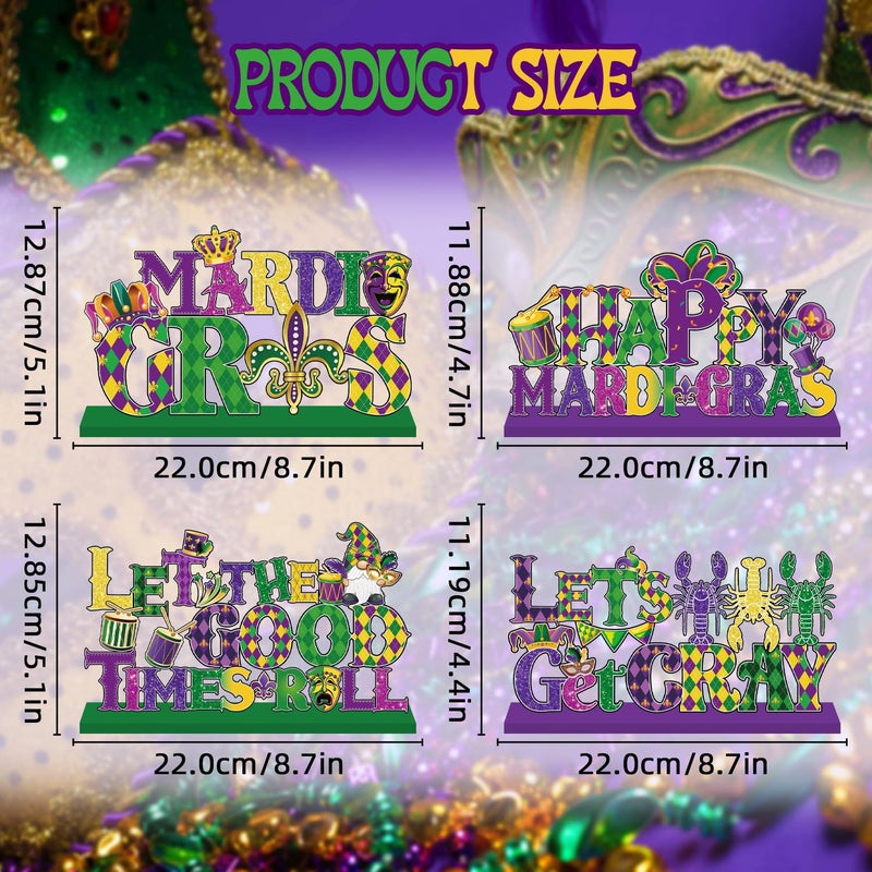 CHYAGCLT 4Psc Mardi Gras Decorations Wooden Table Centerpieces Mardi Gras Table Decorations Masquerade Party Decor for New Orleans Carnival Celebration - Image 3
