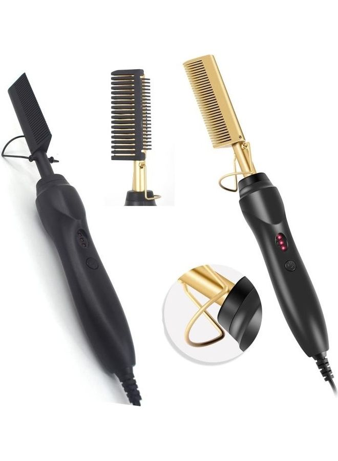NIBEMINENT Multifunctional Curly Hair Straightening Stick Electric Comb Gold/Black - Image 3