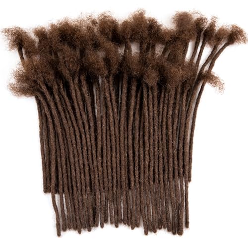 JIAJIA Teresa 8 Inch 20 Strands Small 0.4cm Width Dark Brown Color 100% Human Hair Dreadlock Extensions for Men/Women/Kids Full Hand-made Permanent Loc Extensions Human Hair Can be Dyed and Bleached - Image 1