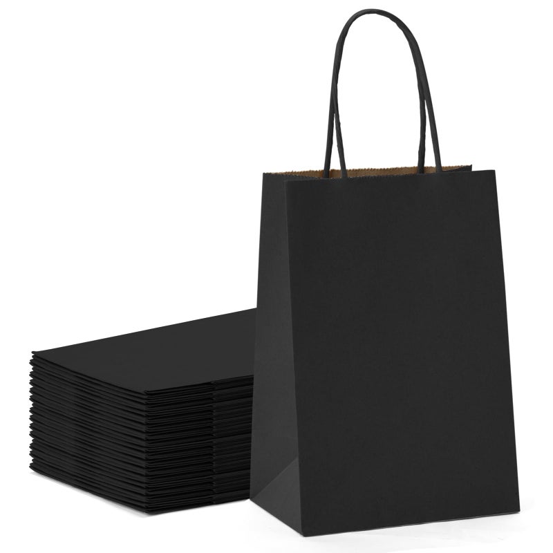 GSSUSA 525x375x8 50Pcs Black Gift Bags with HandlesSmall Gift Bags Craft Bags for Small Business Black Goodie BagSturdy Kraft Paper Bag Retail Shopping