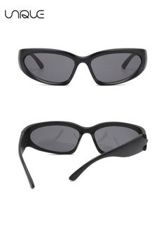 Unique 2 PCS Sun Glasses - Wrap-around Sun Glasses - Stylish oval thick-frame Sun Glasses - UV400 Sun Glasses - Men's and women's Sun Glasses(Black and Sliver)  - Image 3