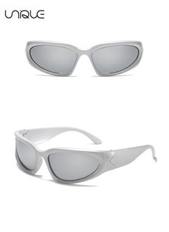 Unique 2 PCS Sun Glasses - Wrap-around Sun Glasses - Stylish oval thick-frame Sun Glasses - UV400 Sun Glasses - Men's and women's Sun Glasses(Black and Sliver)  - Image 4