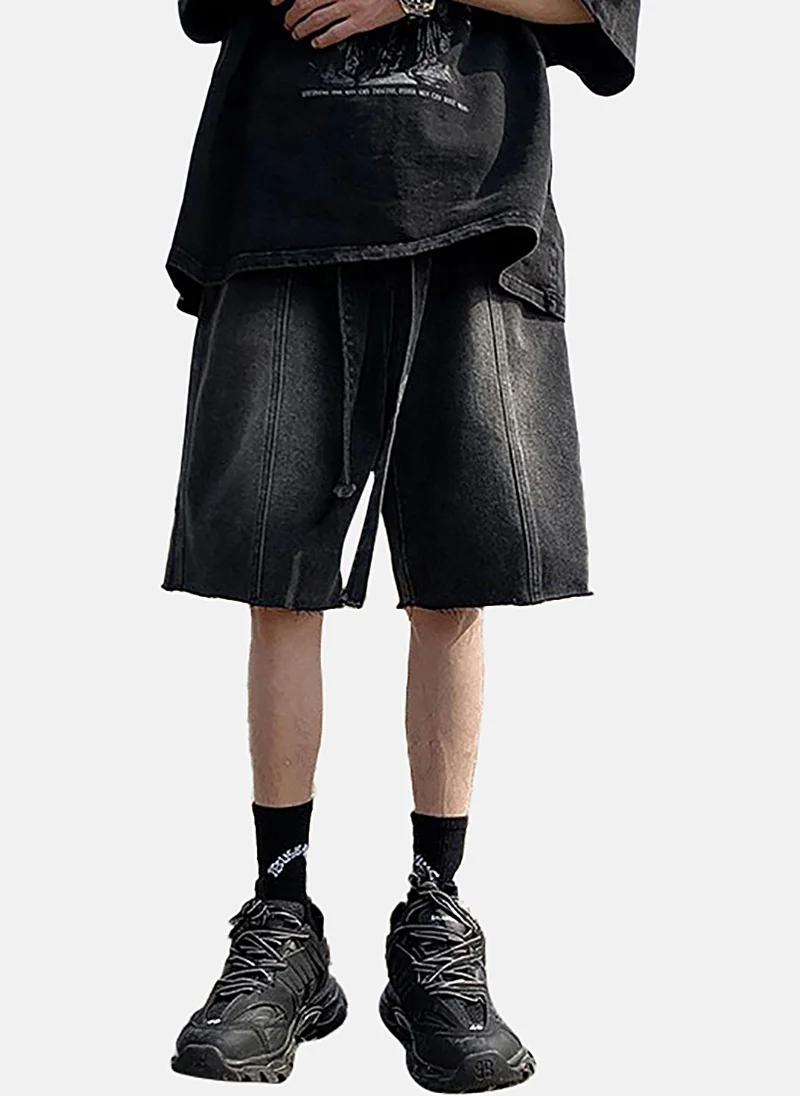 يونيكي Black Mid Rise Soild Relaxed Fit Shorts