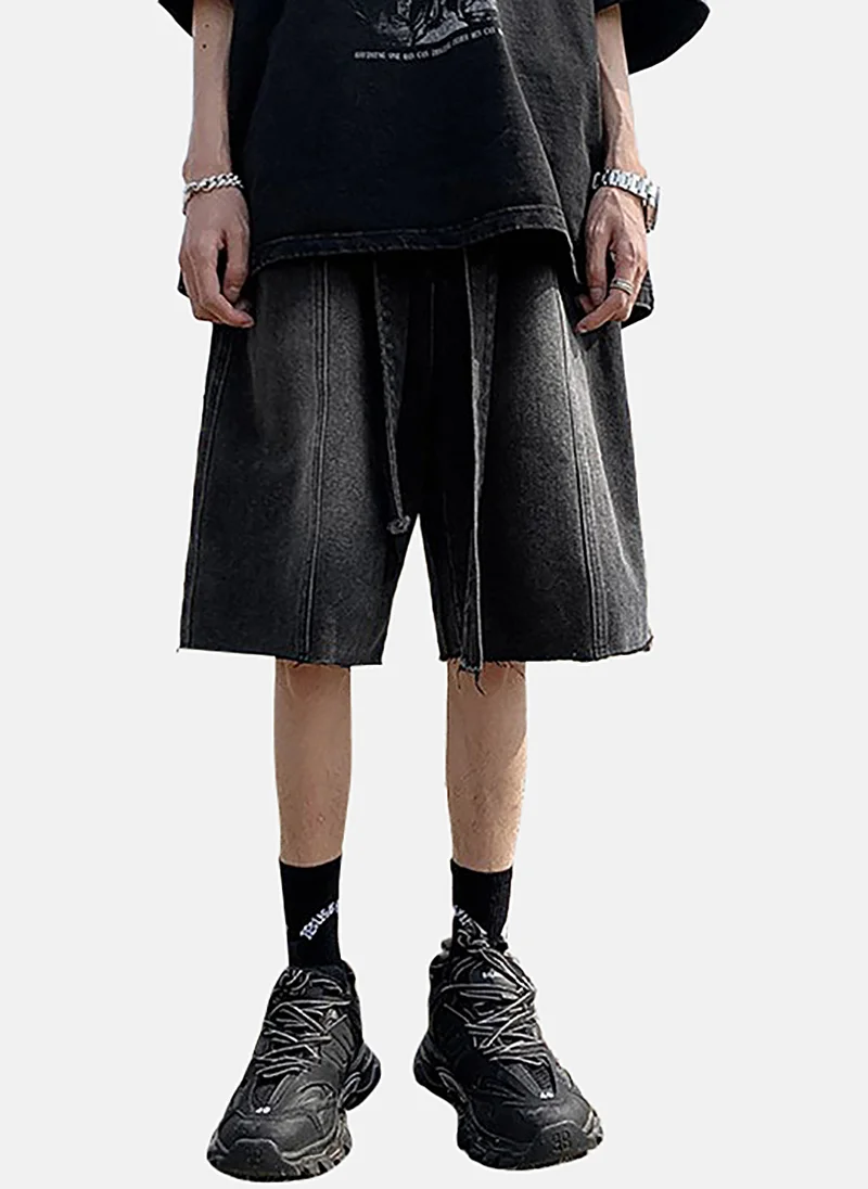YUNIQEE Black Mid Rise Soild Relaxed Fit Shorts