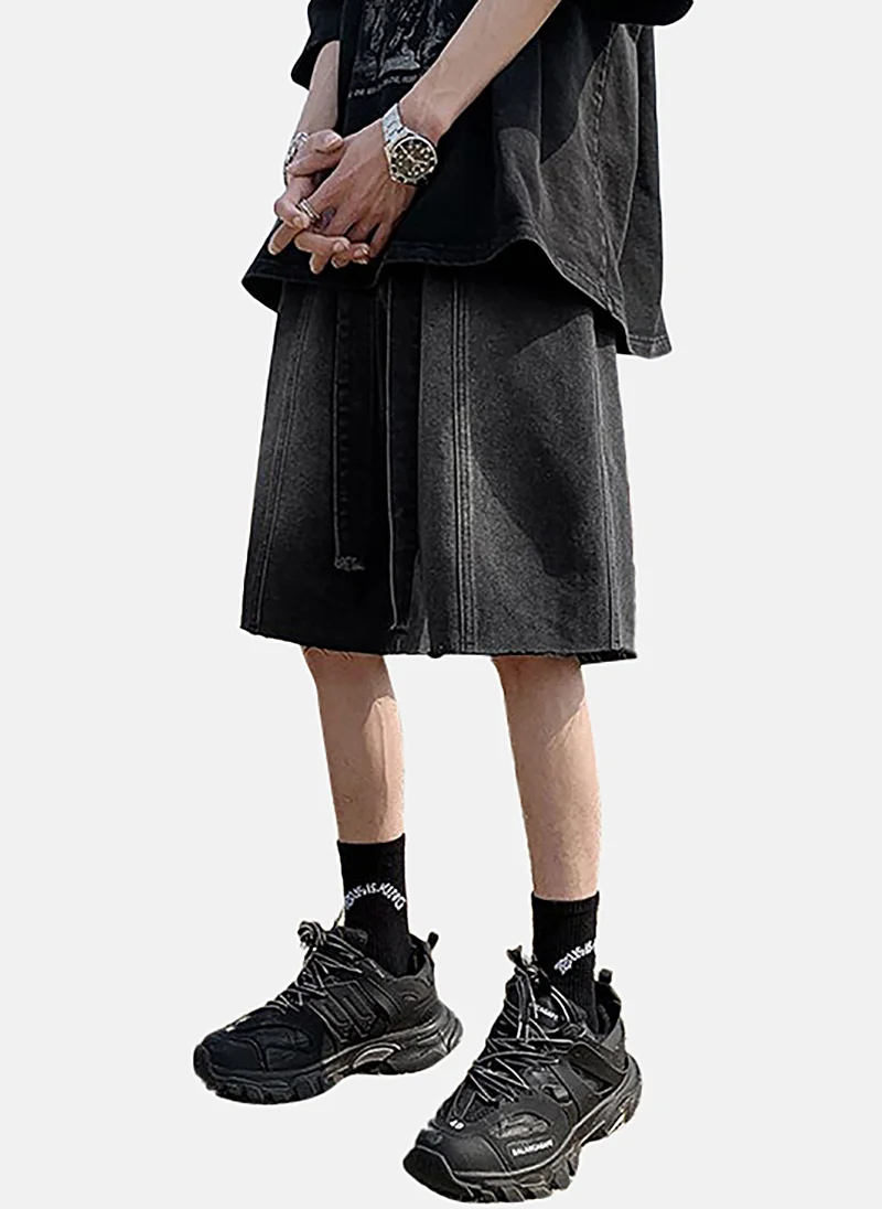YUNIQEE Black Mid Rise Soild Relaxed Fit Shorts