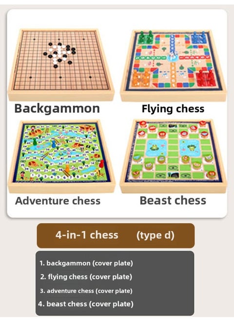 Children's Flying Chess Checkers Multi-functional One Chessboard Gobang Go Cards Colosseum Chess Combination Toys-Colour:◎Four-in-one D Model [backgammon + Flying Chess + Beast Chess + Adventure Chess] 30x30cm◎