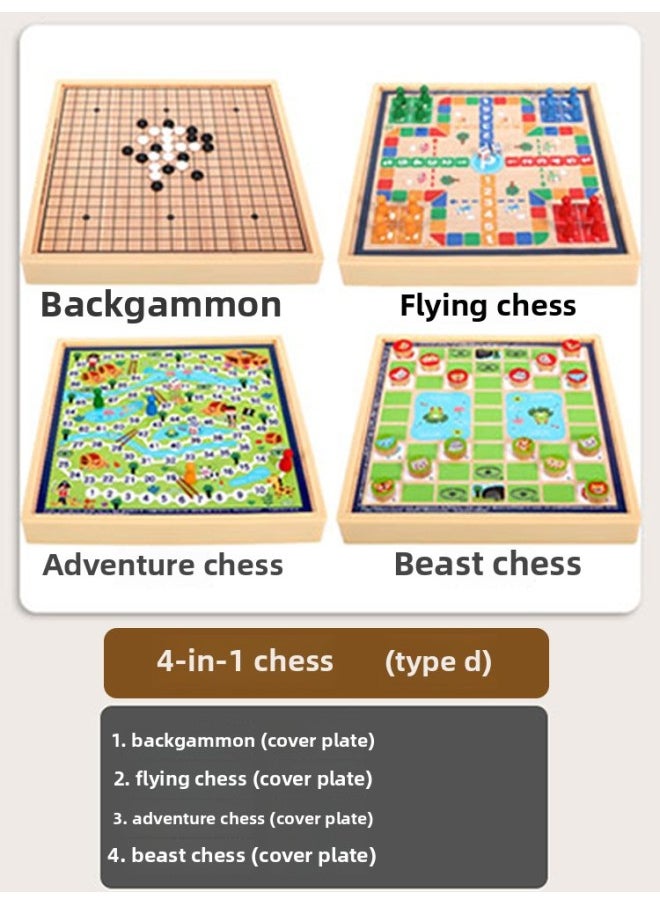 null - Children's Flying Chess Checkers Multi-functional One Chessboard Gobang Go Cards Colosseum Chess Combination Toys-Colour:◎Four-in-one D Model [backgammon + Flying Chess + Beast Chess + Adventure Chess] 30x30cm◎ - Image 1