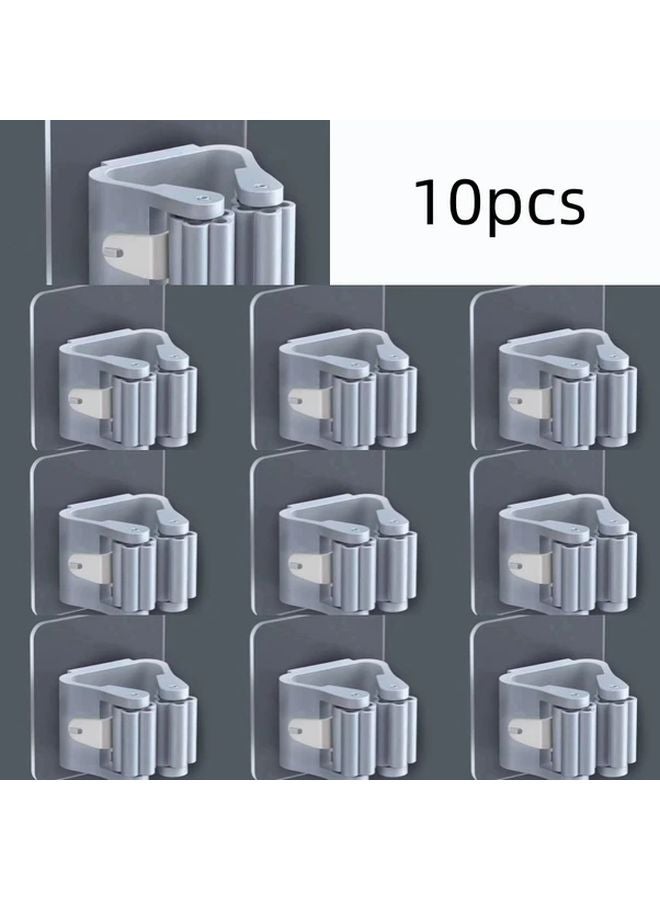 Grey 10pcs No Drill Adhesive Wall Hooks Heavy Duty Traceless Mop Clips - Image 2