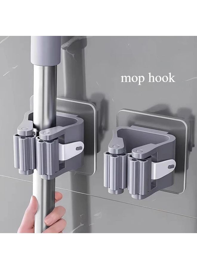 Grey 10pcs No Drill Adhesive Wall Hooks Heavy Duty Traceless Mop Clips - Image 3