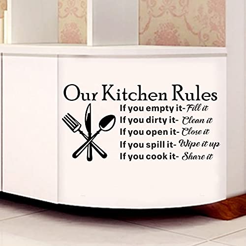 thovorrnl Kitchen Wall Stickers, Our Kitchen Rules Wall Decals, Removable Wall Decor Art DIY Knife Fork Spoon Quotes Stickers Mural for Dinner Room Livingroom Window Home Decoration Wallpaper - Image 3
