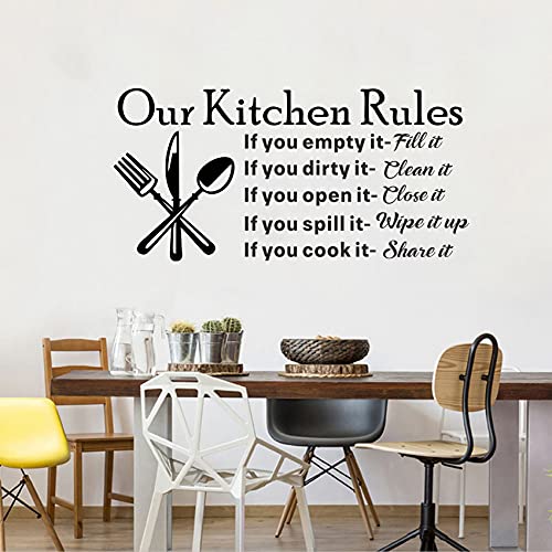 thovorrnl Kitchen Wall Stickers, Our Kitchen Rules Wall Decals, Removable Wall Decor Art DIY Knife Fork Spoon Quotes Stickers Mural for Dinner Room Livingroom Window Home Decoration Wallpaper - Image 2