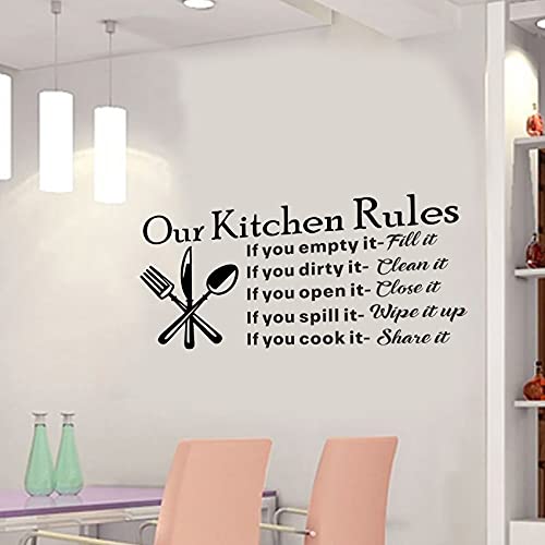 thovorrnl Kitchen Wall Stickers, Our Kitchen Rules Wall Decals, Removable Wall Decor Art DIY Knife Fork Spoon Quotes Stickers Mural for Dinner Room Livingroom Window Home Decoration Wallpaper - Image 4