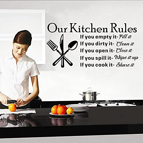 thovorrnl Kitchen Wall Stickers, Our Kitchen Rules Wall Decals, Removable Wall Decor Art DIY Knife Fork Spoon Quotes Stickers Mural for Dinner Room Livingroom Window Home Decoration Wallpaper - Image 5