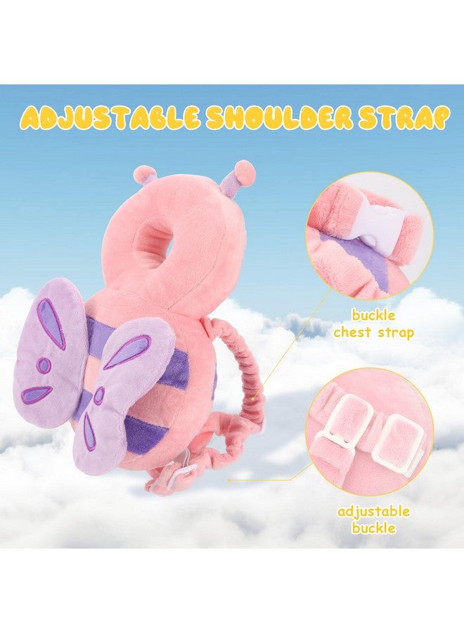 Qioo Baby Head Protection Backpack - Soft & Comfortable, Cute Cartoon Design, Pink Butterfly - Image 1