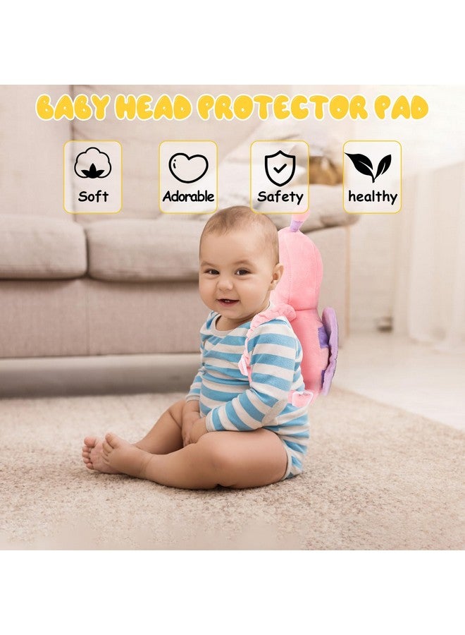 Qioo Baby Head Protection Backpack - Soft & Comfortable, Cute Cartoon Design, Pink Butterfly - Image 3