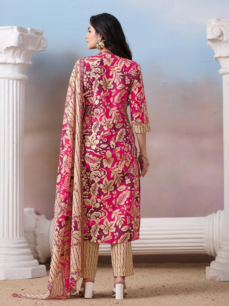 Varanga floral printed Kurta with mirror detailing paired with printed trouser and dupatta. - Image 4