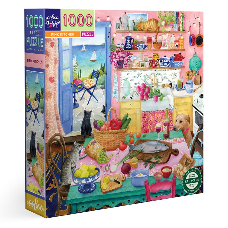 eeBoo 1000 Piece Puzzle Pink Kitchen Jigsaw Puzzle for Adults Square 23 x 23 Made with Recycled Board VegetableBased Ink - Image 2