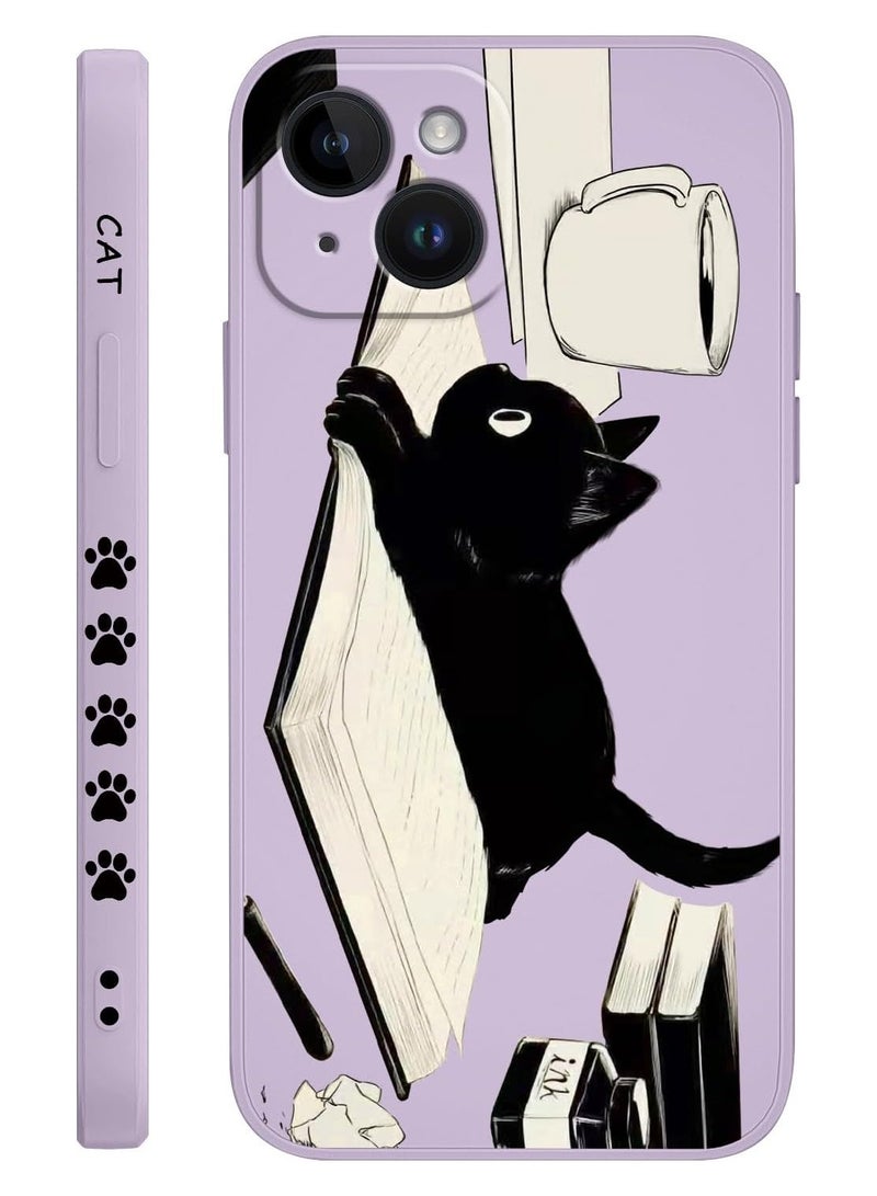 For iPhone 14 Case Flower Creativity Pattern Design Soft Silicone Slim Shockproof Phone Cover for iPhone 14, 6.1 inch-Cat Purple - Image 1