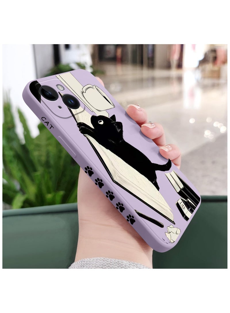 For iPhone 14 Case Flower Creativity Pattern Design Soft Silicone Slim Shockproof Phone Cover for iPhone 14, 6.1 inch-Cat Purple - Image 3