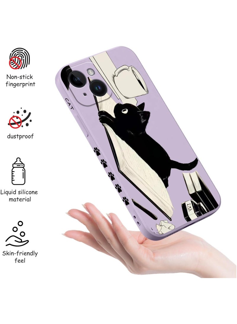 For iPhone 14 Case Flower Creativity Pattern Design Soft Silicone Slim Shockproof Phone Cover for iPhone 14, 6.1 inch-Cat Purple - Image 4