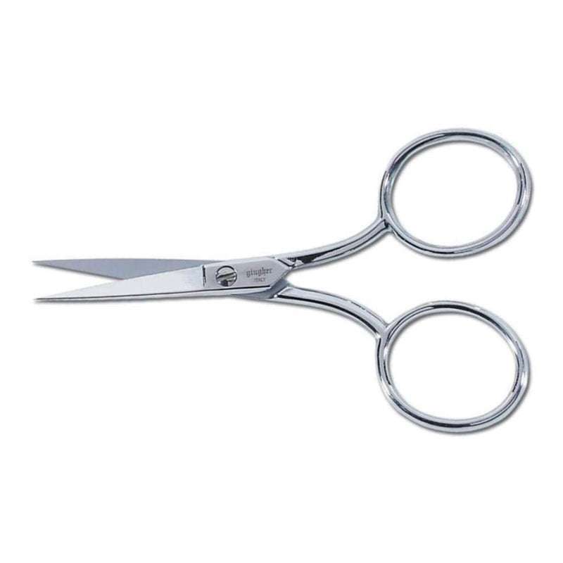 Gingher Embroidery Scissors with Large Handle and Leather Sheath - 4" Craft Scissors for Fabric, Thread, and Needlework Yarn Cutting - Silver - Image 4
