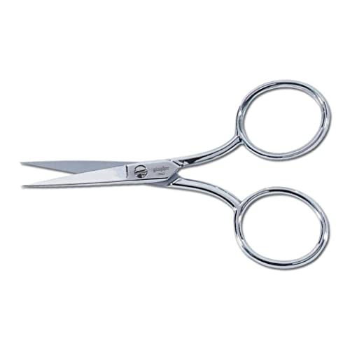 Gingher Embroidery Scissors with Large Handle and Leather Sheath - 4" Craft Scissors for Fabric, Thread, and Needlework Yarn Cutting - Silver - Image 1