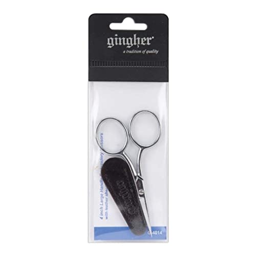 Gingher Embroidery Scissors with Large Handle and Leather Sheath - 4" Craft Scissors for Fabric, Thread, and Needlework Yarn Cutting - Silver - Image 2