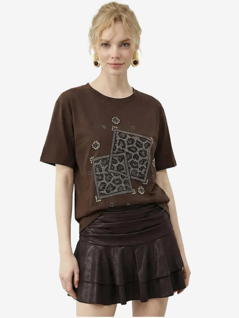 بيانكو لوتشي LUCCI Crew Neck Geometric Sequin Printed T-Shirt