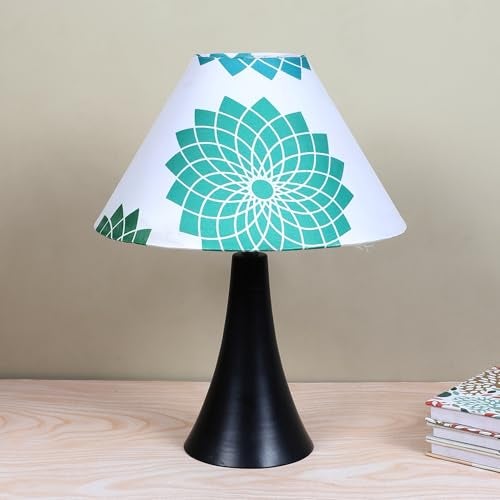 tu casa Classic Black Metal Base Bedside Table Lamp with Dahlia Floral Print Satin Shade for Home Decoration Bedroom Living Room Lounge Office Festival Decor & Gifting Study Table H - 13" / No Blub - Image 5