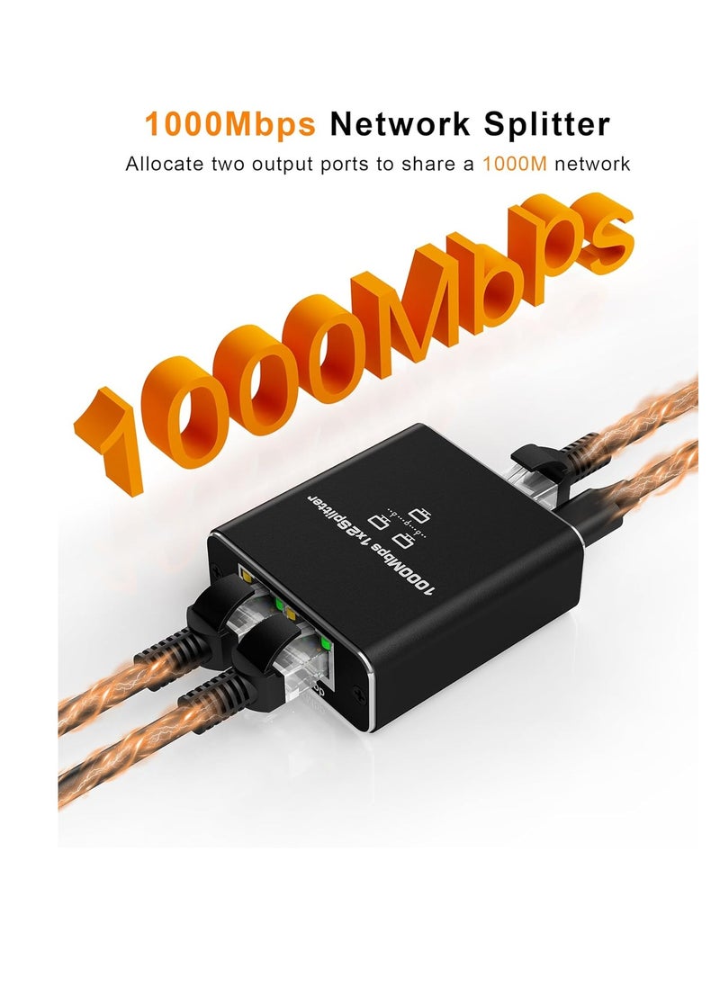 Generic 1000Mbps LAN Splitter 1 to 2 Ethernet Port 2 Gigabit RJ45 Ports with Type C Power Cable for PC Hub Router Set-Top Box  - Image 3
