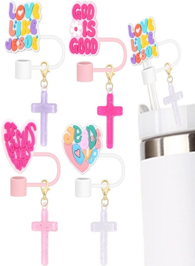 Cussom 10mm Straw Toppers Set, Pink Jenus Faith Straw Covers Cap with Clip-on Cross Charms for 30oz 40 0z Stanley Tumblers, Cute and Bling Modern Simple Tips Stanley Accessories - Image 1