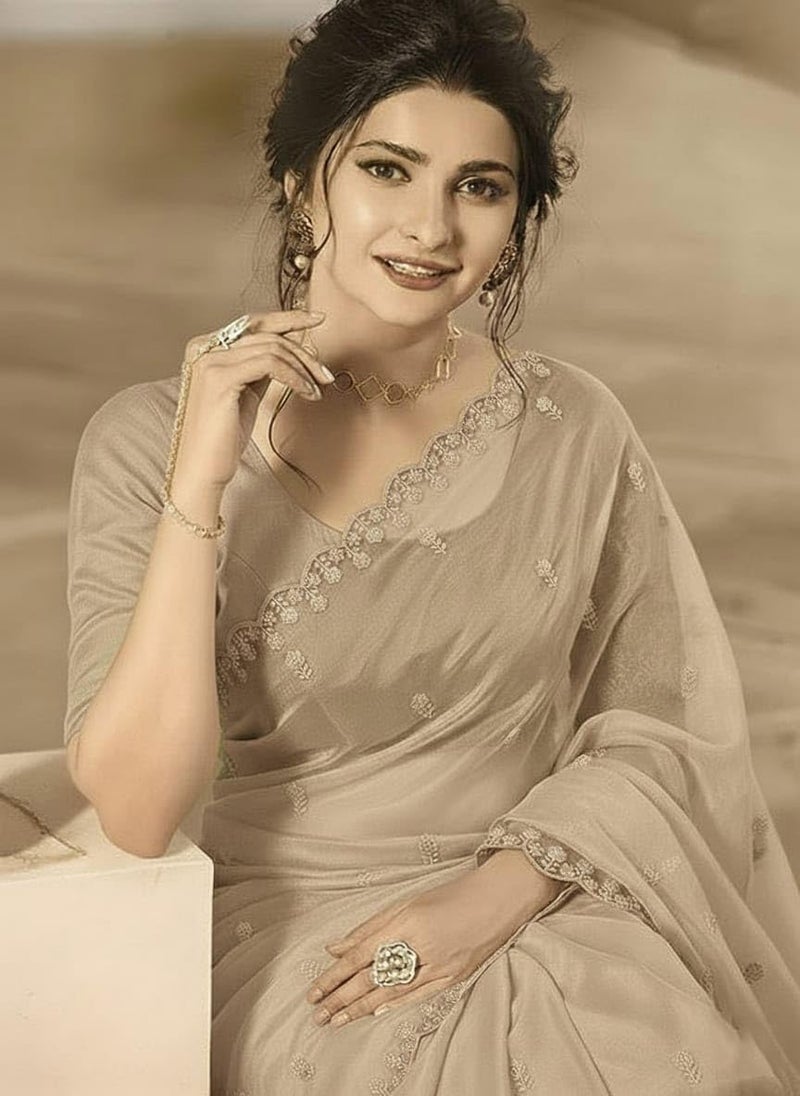 Yashika Women's Organza Net Floral Embroidered Saree | Brown Color Saree | Women Sari | Saree_(AZ-YS-OG1-INAAYA BROWN) - Image 3