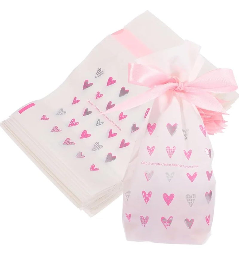 VRB Dec 20Pcs Return Gift Bags - Potli Bags, Return Gift Bags for Kids Birthday - Gift Packing Bags - Goodie Bag for Return gifts - goodie bags - gift pouches for return gifts - guddy bags for return gifts (20Pcs Heart Ribbon Bag) - Image 1