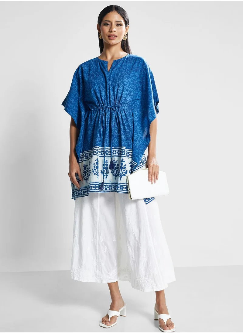 Fabindia Cape Sleeve Tie Detail Printed Dress