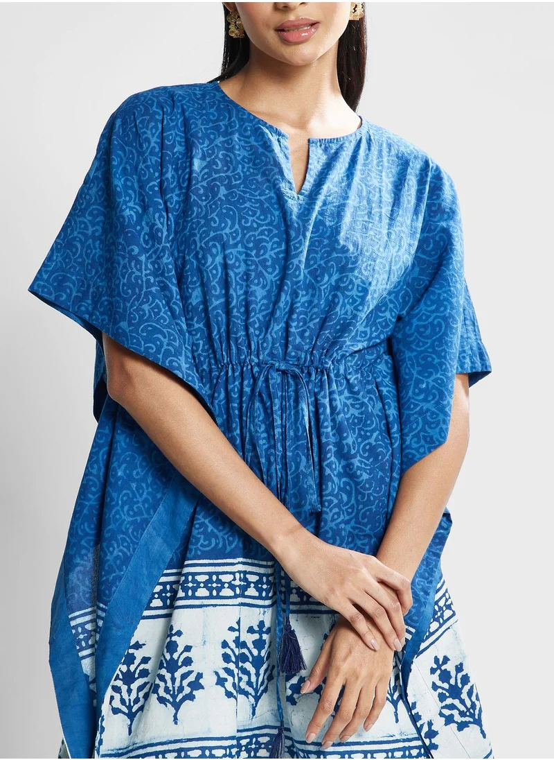 Fabindia Cape Sleeve Tie Detail Printed Dress