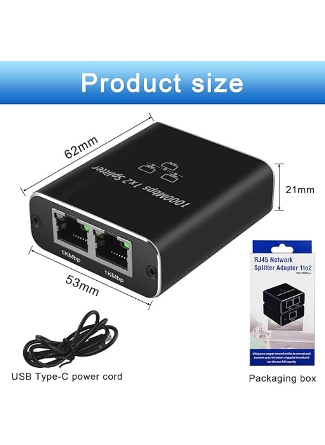 Dual-Port Ethernet Splitter – 1000Mbps LAN Adapter with Type-C Power Cable, 1 to 2 RJ45 Network Extension, Plug and Play, Compatible with Cat 5/5e/6/7/8  2. Product Title (Arabic): محول إيثرنت بمن  - Image 2