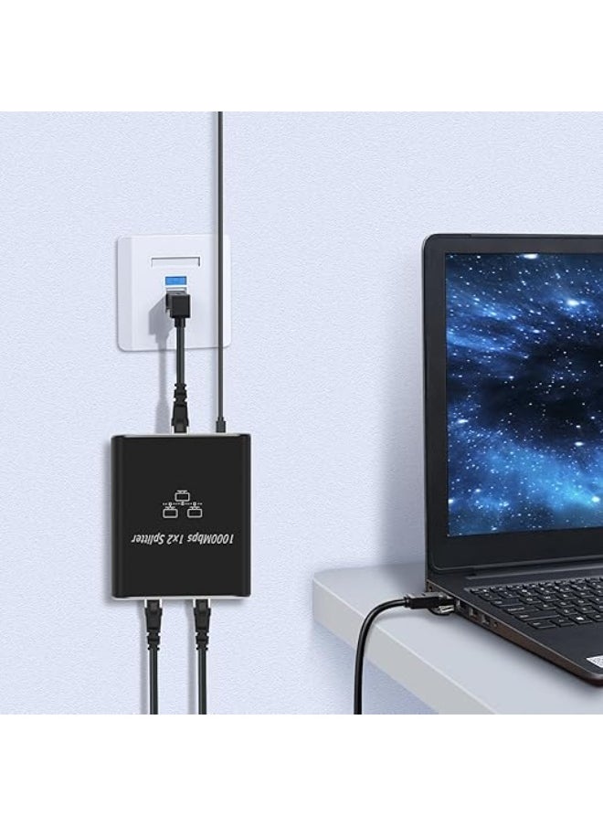 Dual-Port Ethernet Splitter – 1000Mbps LAN Adapter with Type-C Power Cable, 1 to 2 RJ45 Network Extension, Plug and Play, Compatible with Cat 5/5e/6/7/8  2. Product Title (Arabic): محول إيثرنت بمن  - Image 3