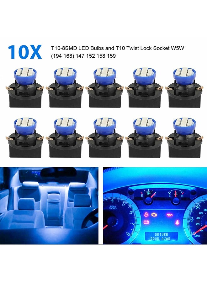 Generic 10pcs/set Car Instrument Lamp Light Bulbs T10 4SMD 1210 LED Wedge Dashboard Gauge Cluster Light Bulb Blue LED Light Car Light  - Image 2
